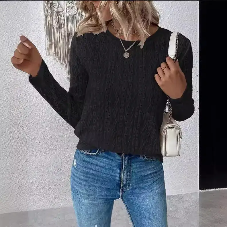 2024 White Long Sleeve Hollow Embroidered Shirt for Women - Image 18