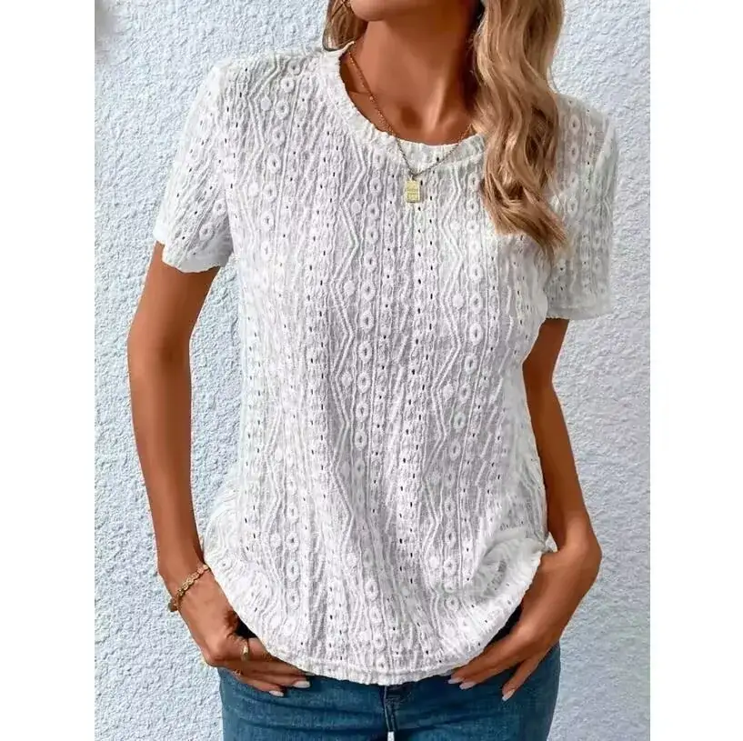 2024 White Long Sleeve Hollow Embroidered Shirt for Women - Image 14