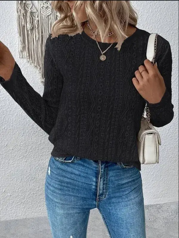 2024 White Long Sleeve Hollow Embroidered Shirt for Women - Image 9