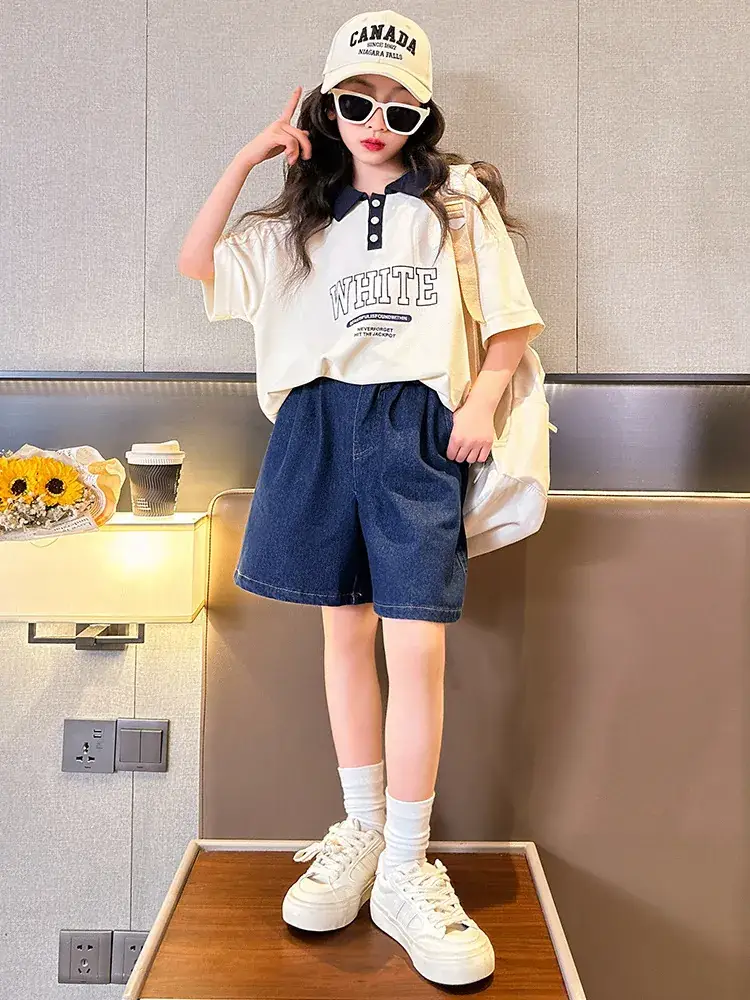 2025 Summer Korean Style Girls Shorts Set Medium Large - Image 4