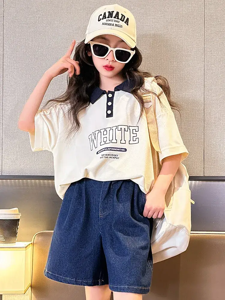 2025 Summer Korean Style Girls Shorts Set Medium Large - Image 2