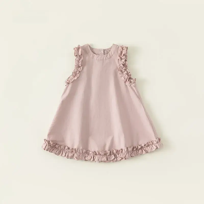 Pink Fungus Lace Vest Dress for Baby Girl Summer - Image 4
