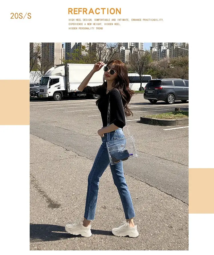 Korean Style Summer Thick-soled Torre Shoes Women's 2023 New Foot-showing Small Height-increasing All-match Breathable Sports Casual Shoes — feature 2
