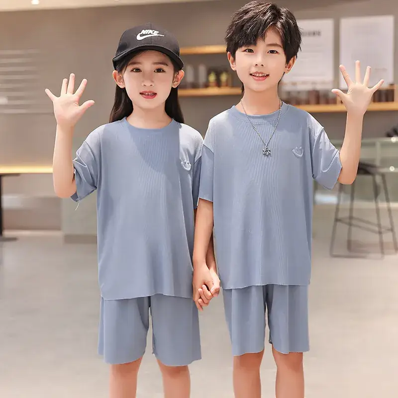 2 Pcs Black Casual Boys Girls Shorts Suit Medium Large - Image 14