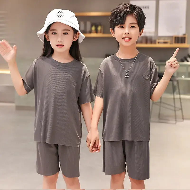2 Pcs Black Casual Boys Girls Shorts Suit Medium Large - Image 10