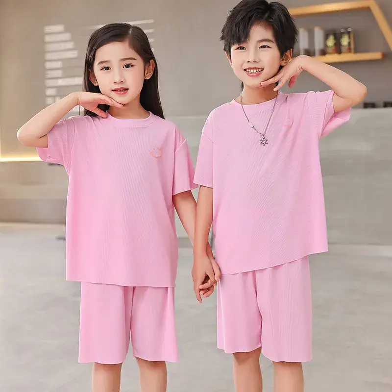 2 Pcs Black Casual Boys Girls Shorts Suit Medium Large - Image 2
