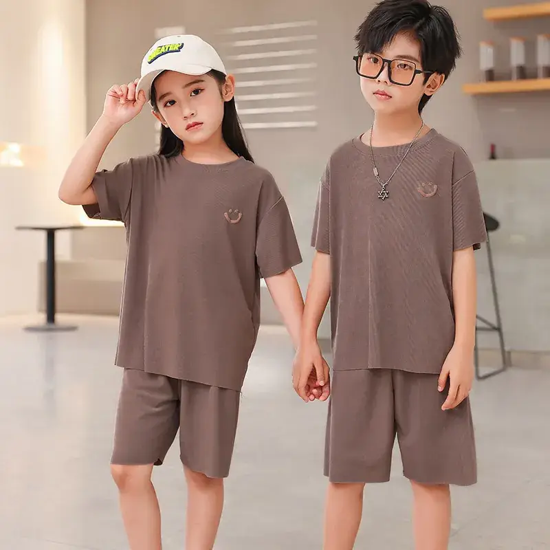 2 Pcs Black Casual Boys Girls Shorts Suit Medium Large - Image 4
