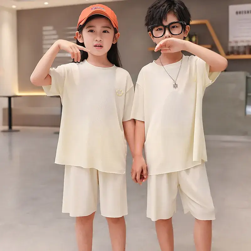 2 Pcs Black Casual Boys Girls Shorts Suit Medium Large - Image 7