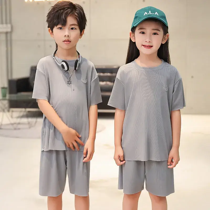 2 Pcs Black Casual Boys Girls Shorts Suit Medium Large - Image 9