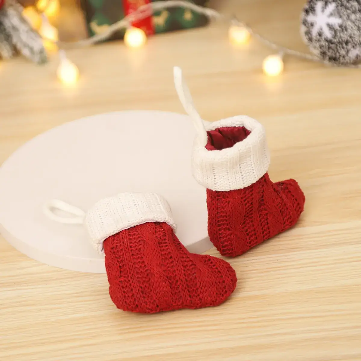 Pink Knitted Christmas Socks Set for Home Decor - Image 6