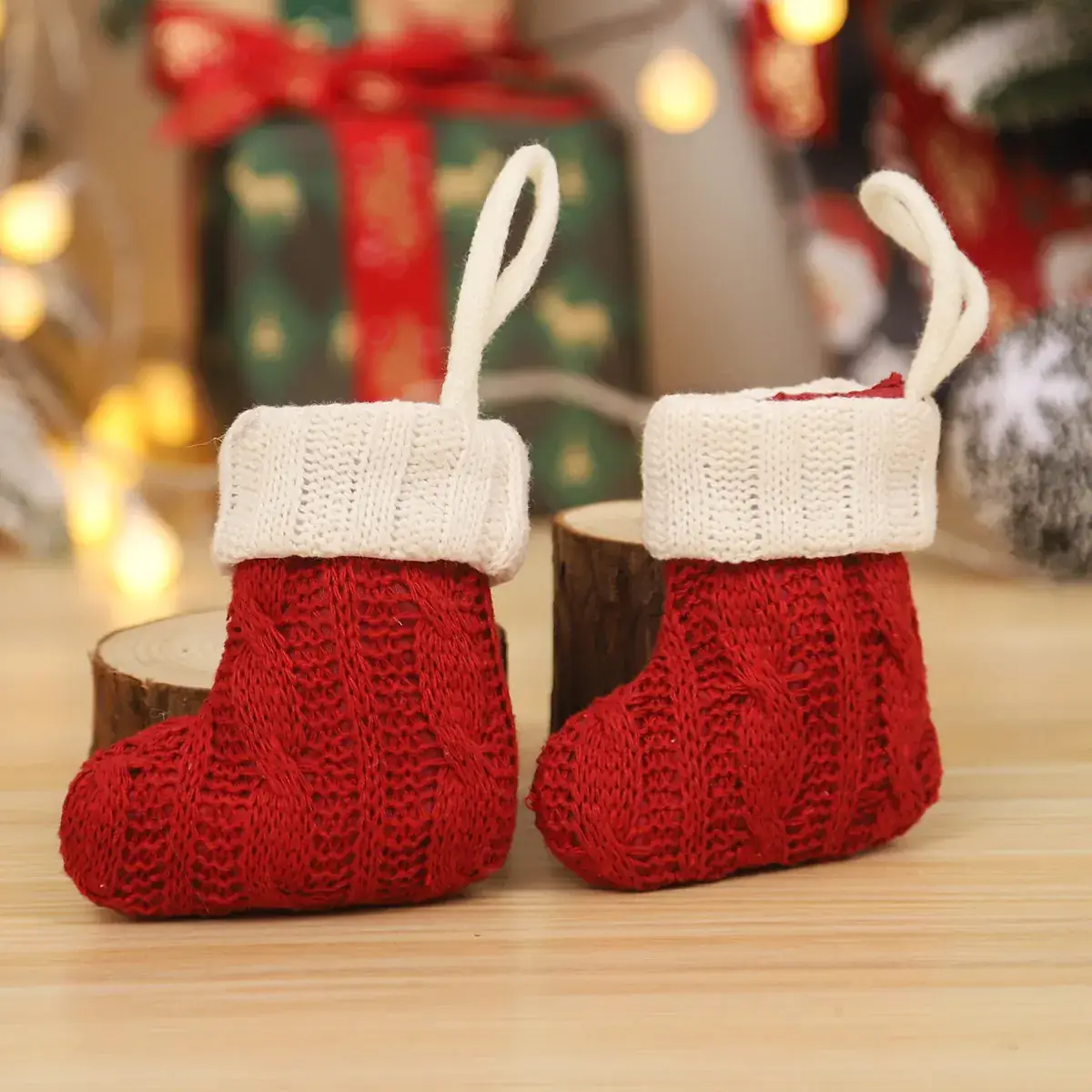 Pink Knitted Christmas Socks Set for Home Decor - Image 7