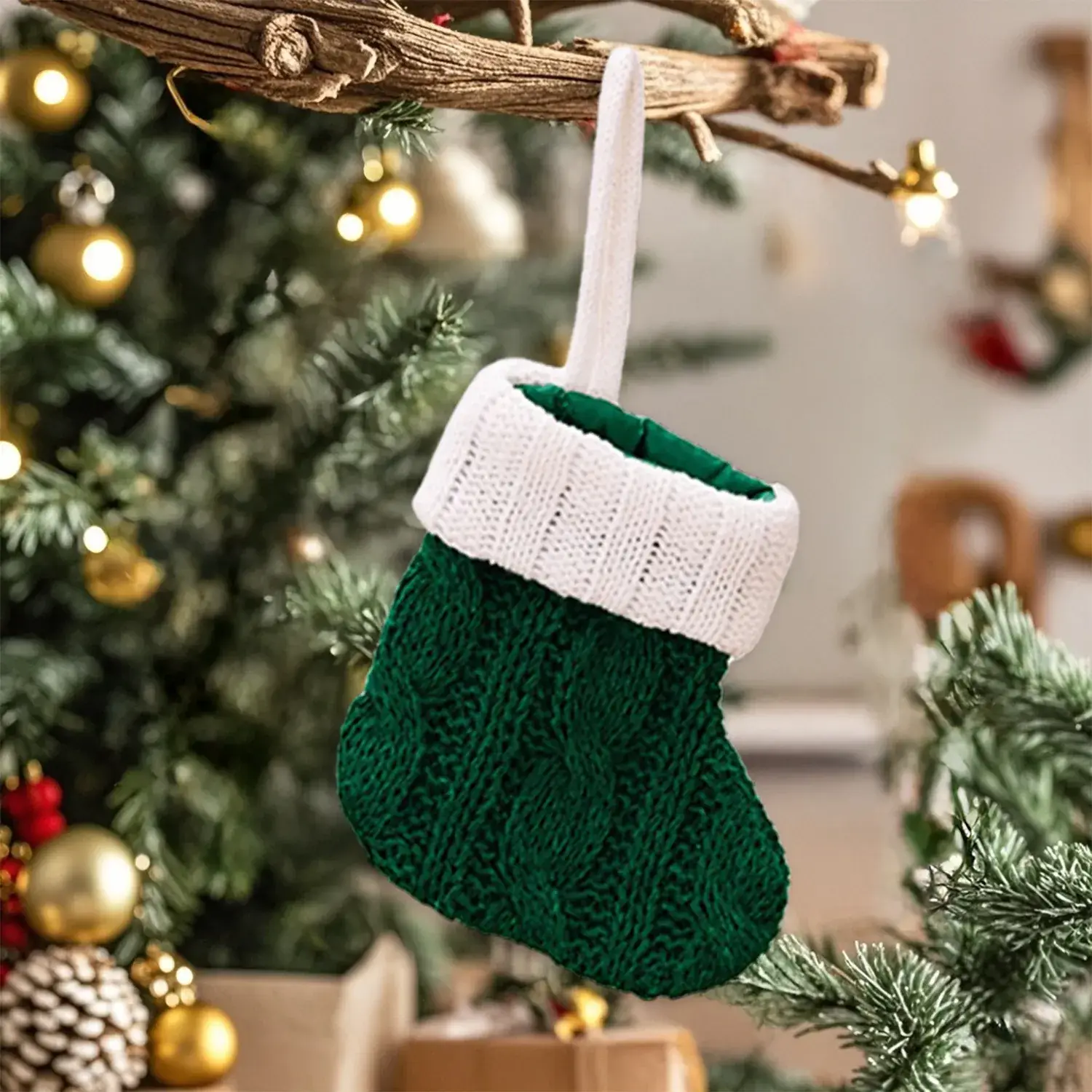 Pink Knitted Christmas Socks Set for Home Decor - Image 2