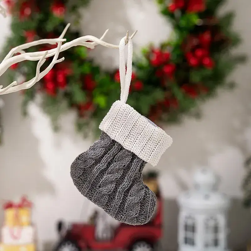 Pink Knitted Christmas Socks Set for Home Decor - Image 4