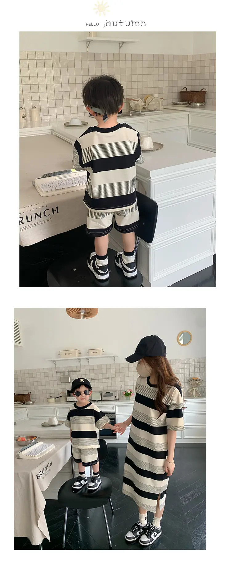 Striped Family Suit for Women Black Beige T23X88 — feature 10