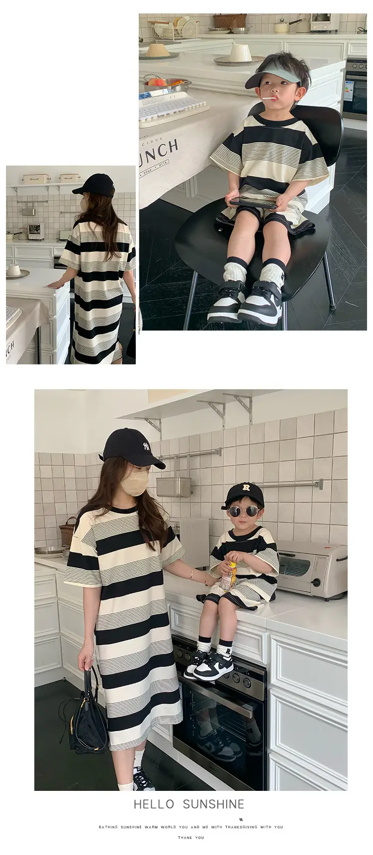 Striped Family Suit for Women Black Beige T23X88 — feature 11