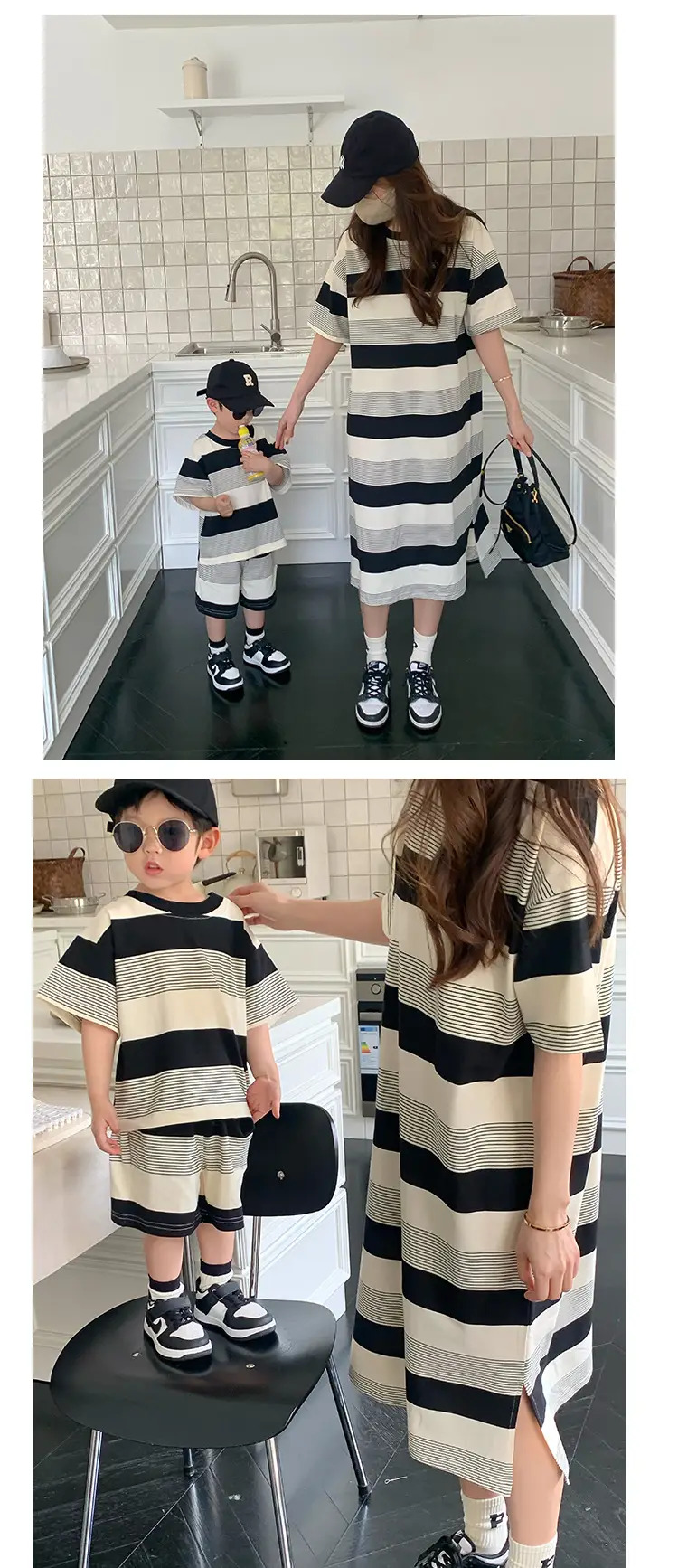 Striped Family Suit for Women Black Beige T23X88 — feature 12