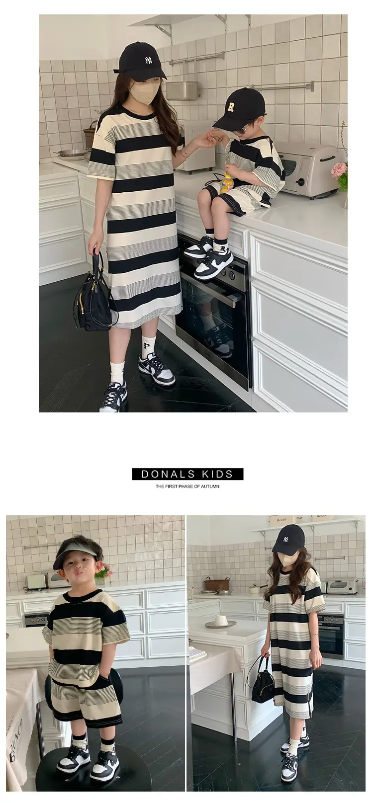 Striped Family Suit for Women Black Beige T23X88 — feature 4