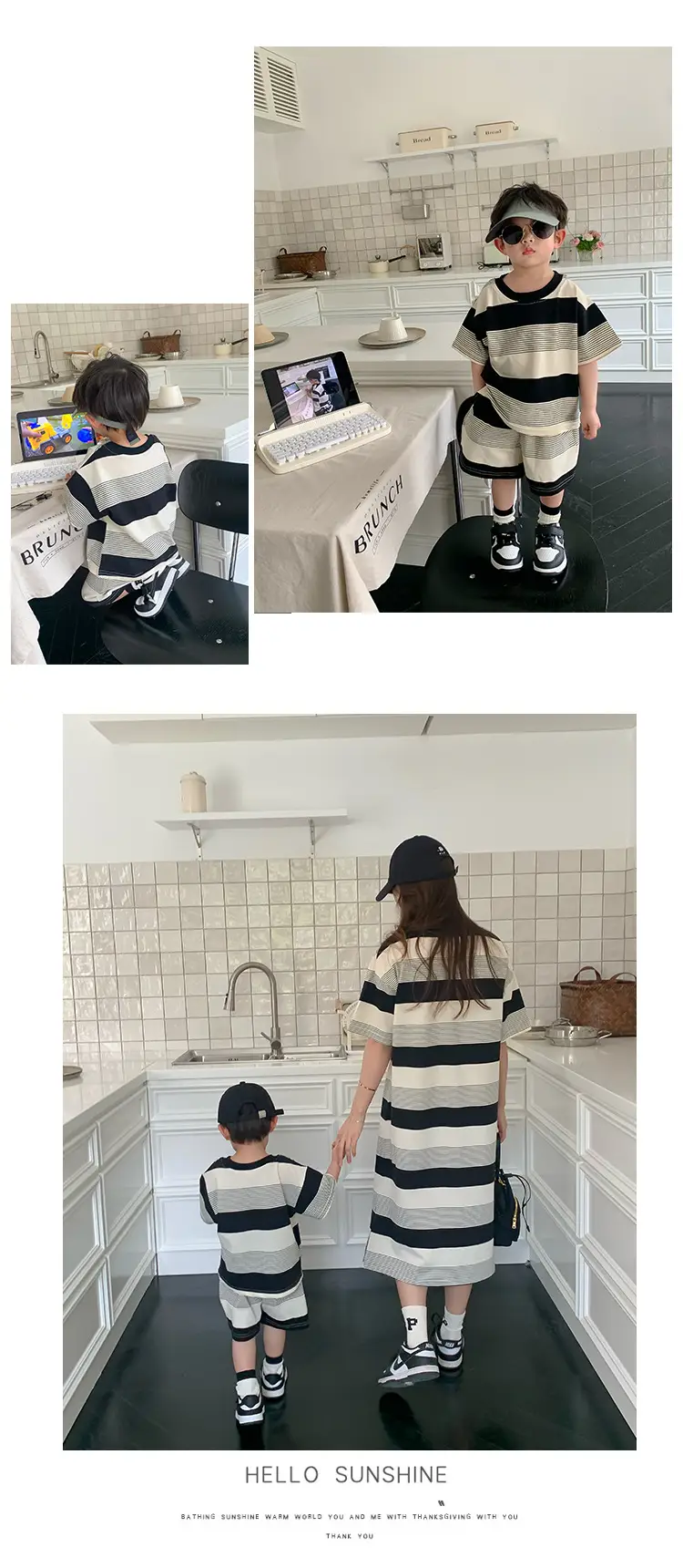 Striped Family Suit for Women Black Beige T23X88 — feature 6