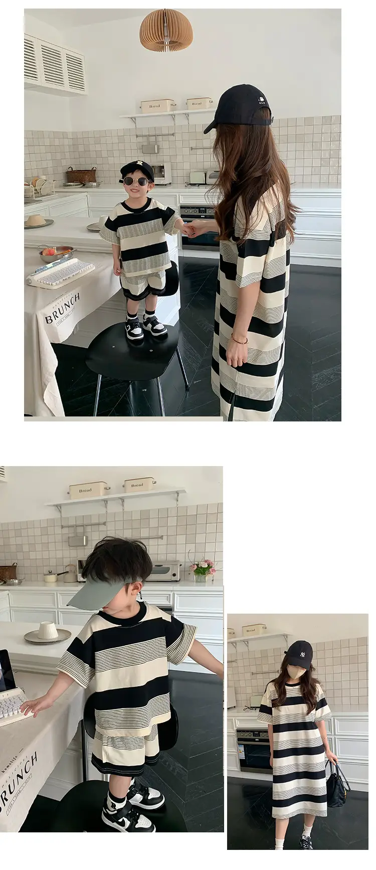 Striped Family Suit for Women Black Beige T23X88 — feature 7
