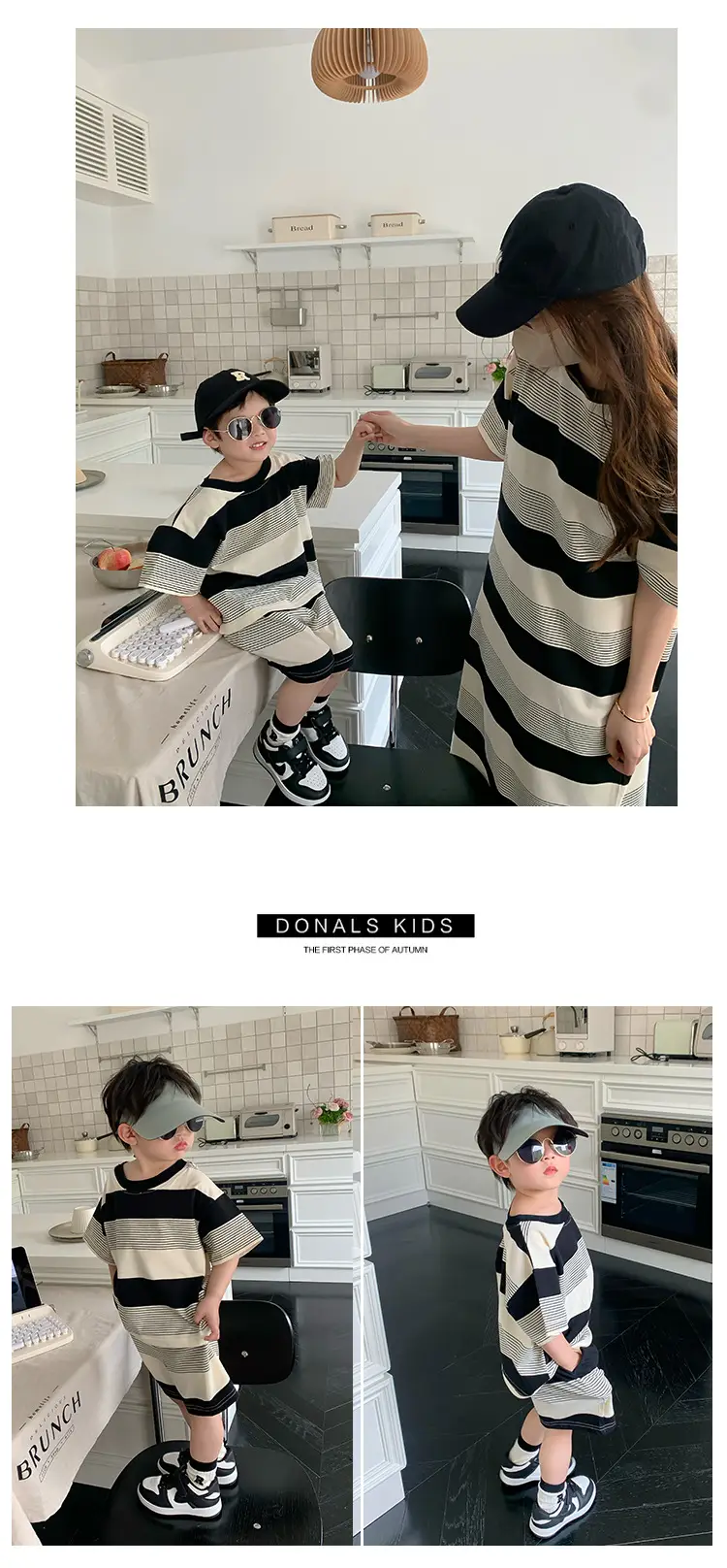 Striped Family Suit for Women Black Beige T23X88 — feature 9
