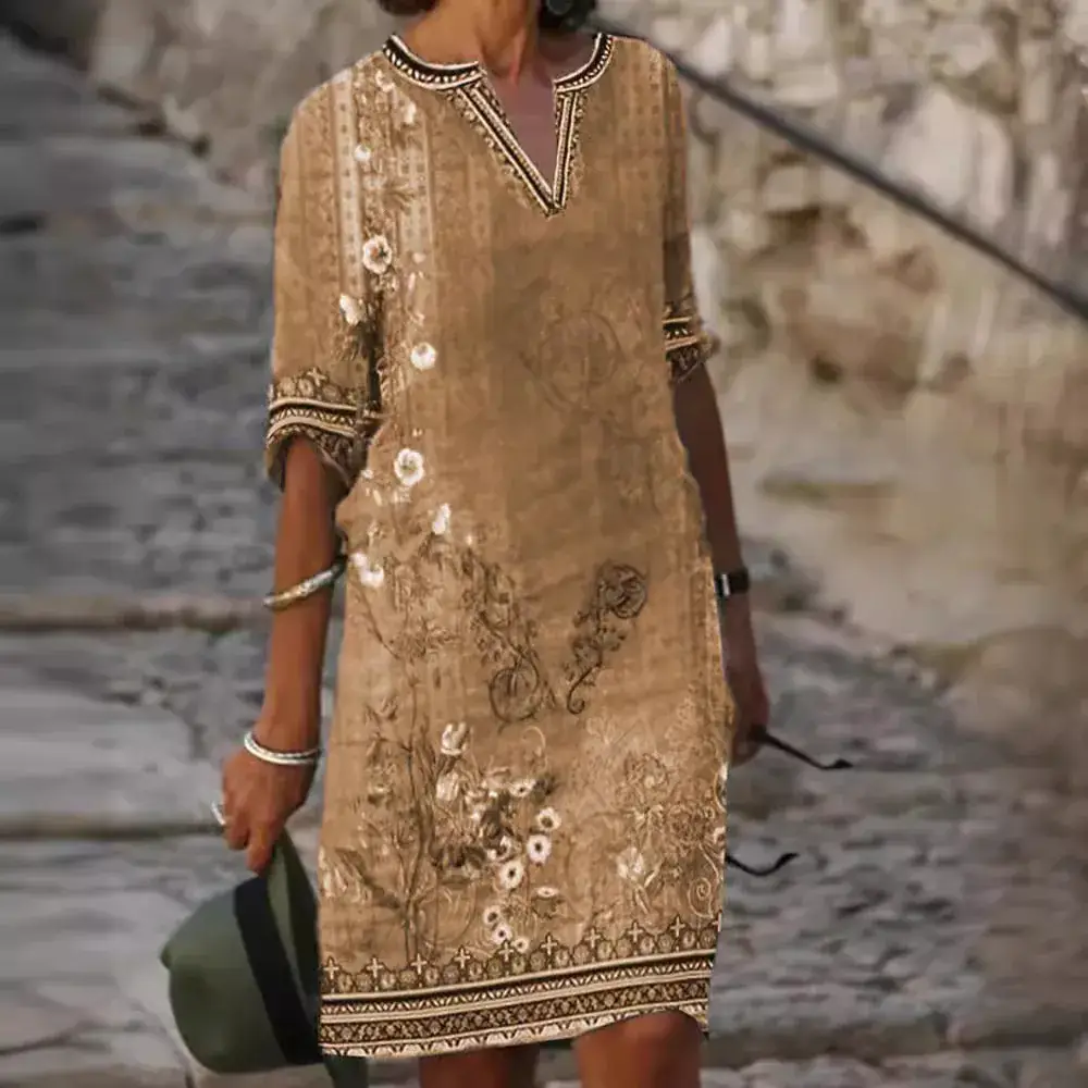 Women Printed V-neck Ethnic Dress Green Floral - Image 8