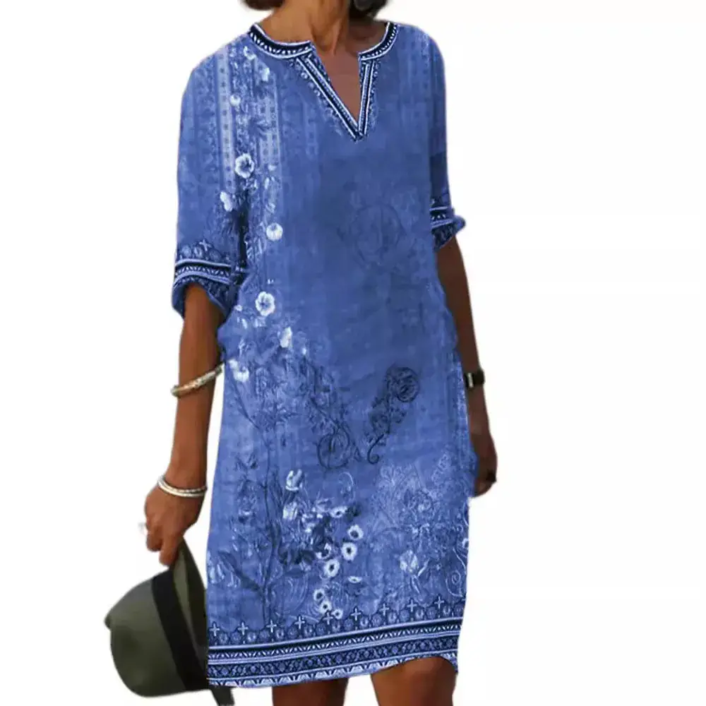 Women Printed V-neck Ethnic Dress Green Floral - Image 9