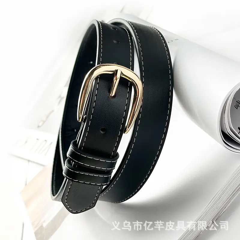 Black Leather Belt for Women with Gold Buckle - Image 5