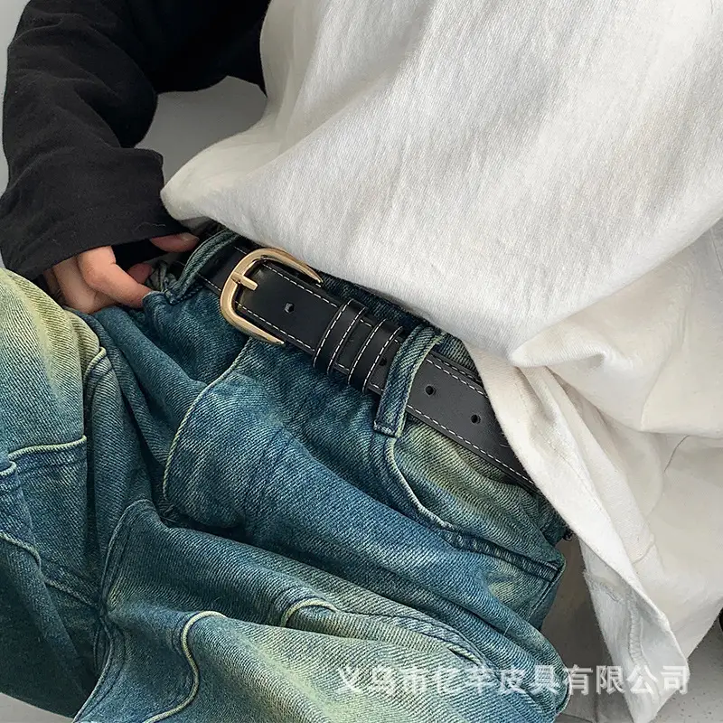 Black Leather Belt for Women with Gold Buckle β feature 11