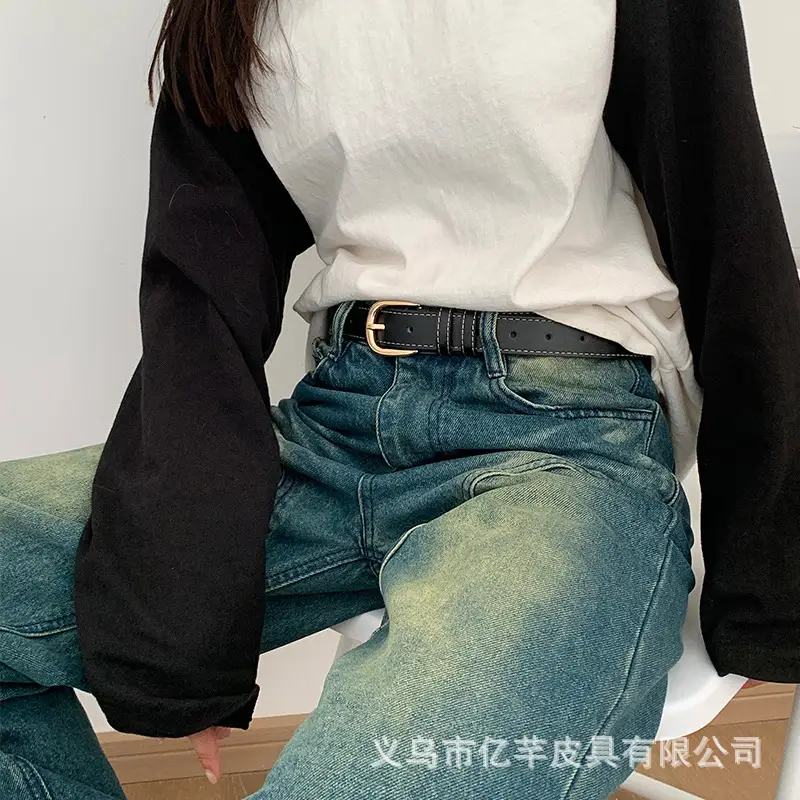 Black Leather Belt for Women with Gold Buckle β feature 13