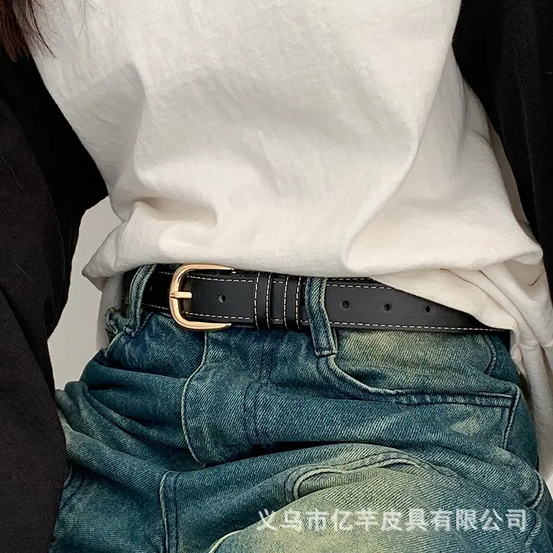 Black Leather Belt for Women with Gold Buckle β feature 14