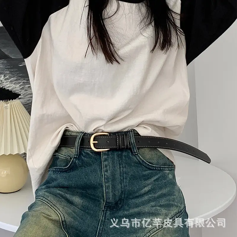Black Leather Belt for Women with Gold Buckle β feature 15