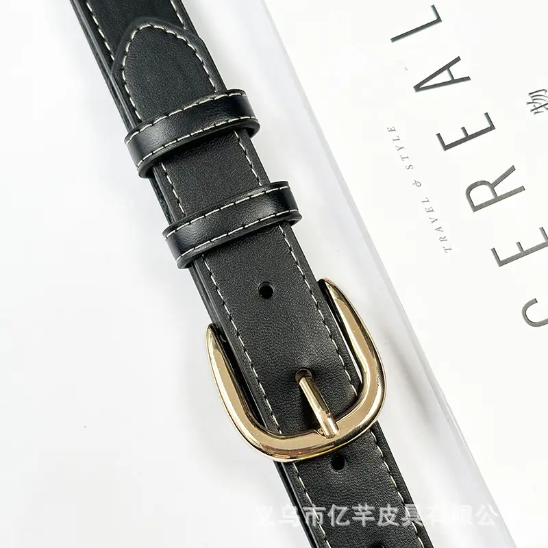 Black Leather Belt for Women with Gold Buckle β feature 5