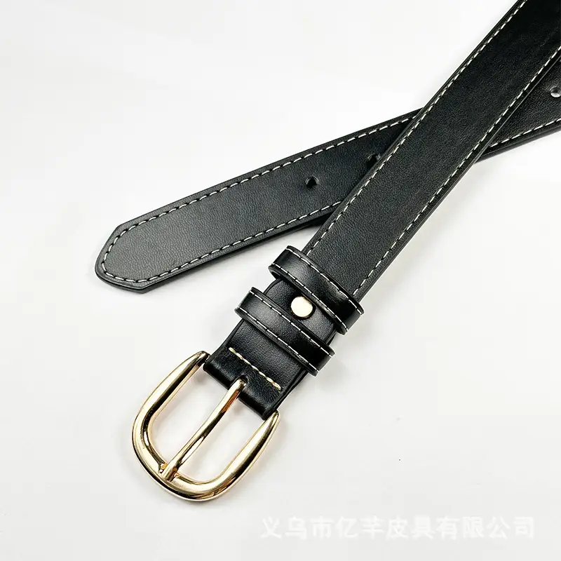 Black Leather Belt for Women with Gold Buckle β feature 8