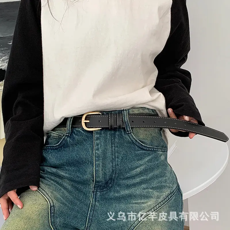 Black Leather Belt for Women with Gold Buckle β feature 9