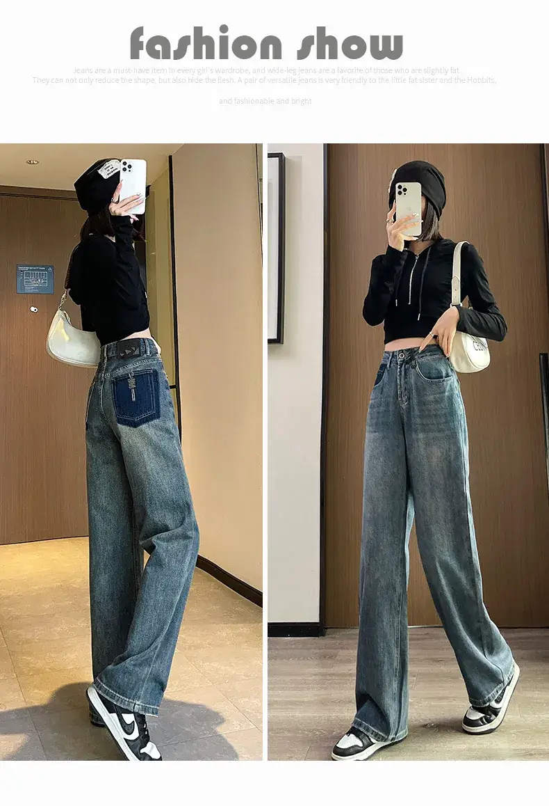 Retro Blue Wide Leg Jeans for Women Spring Autumn — feature 16