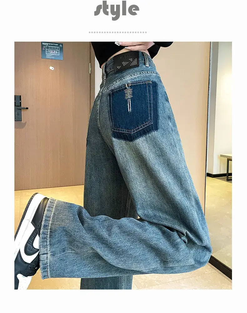Retro Blue Wide Leg Jeans for Women Spring Autumn — feature 17