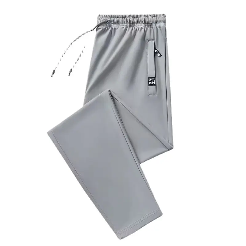 Men Ice Silk Zipper Pants Black Large - Image 11