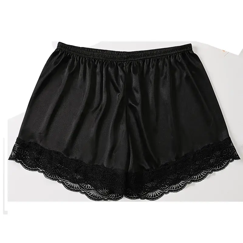 Women's Black Lace Satin Anti-Running Shorts - Image 17