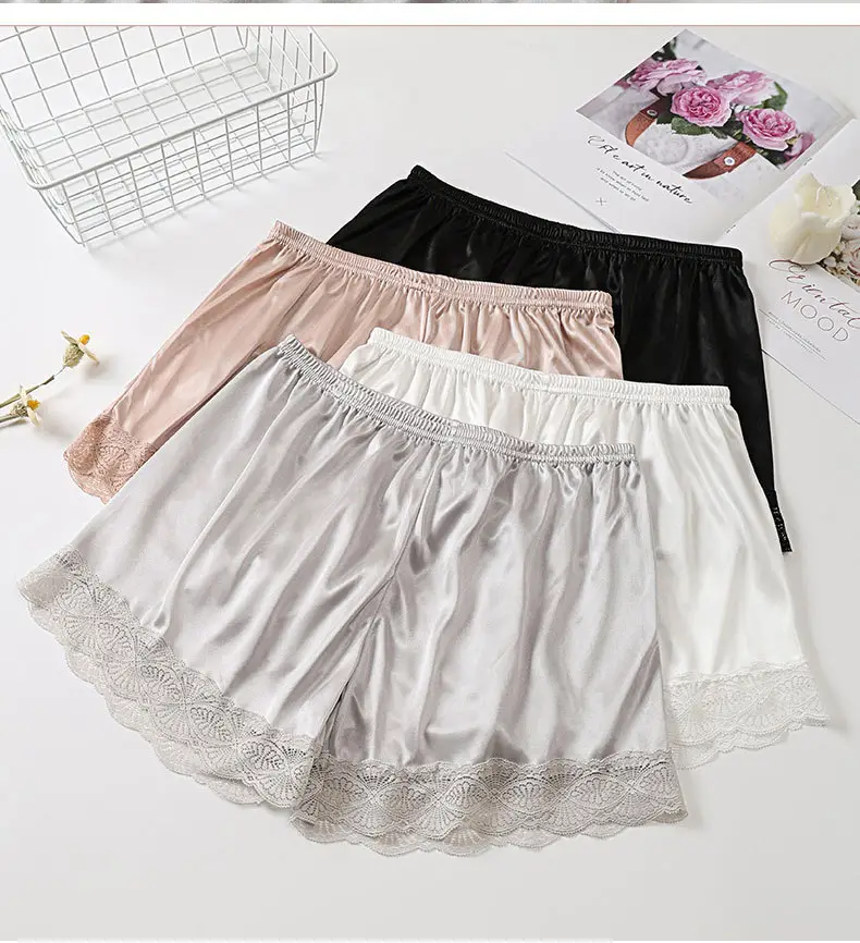 Women's Black Lace Satin Anti-Running Shorts — feature 12