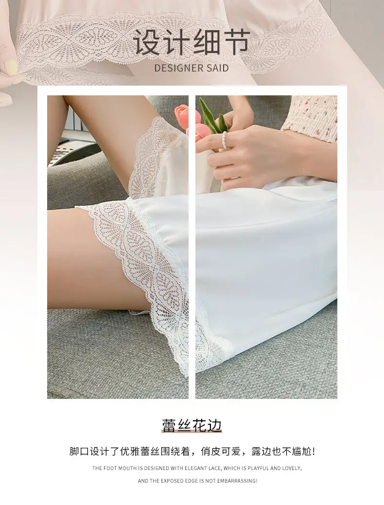 Women's Black Lace Satin Anti-Running Shorts — feature 5