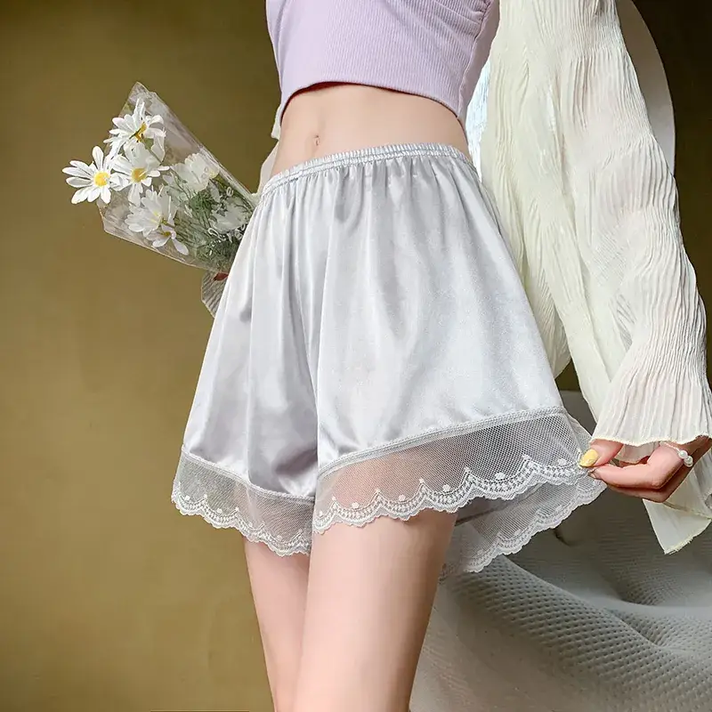 Women's Black Lace Satin Anti-Running Shorts - Image 7