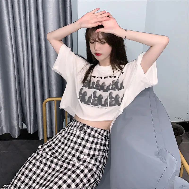 Korean Women's Black Graphic Crop Top Short Sleeve — feature 10