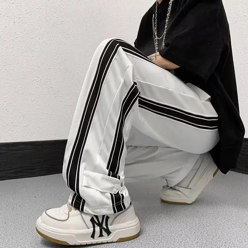 Men White Track Pants with Black Stripes