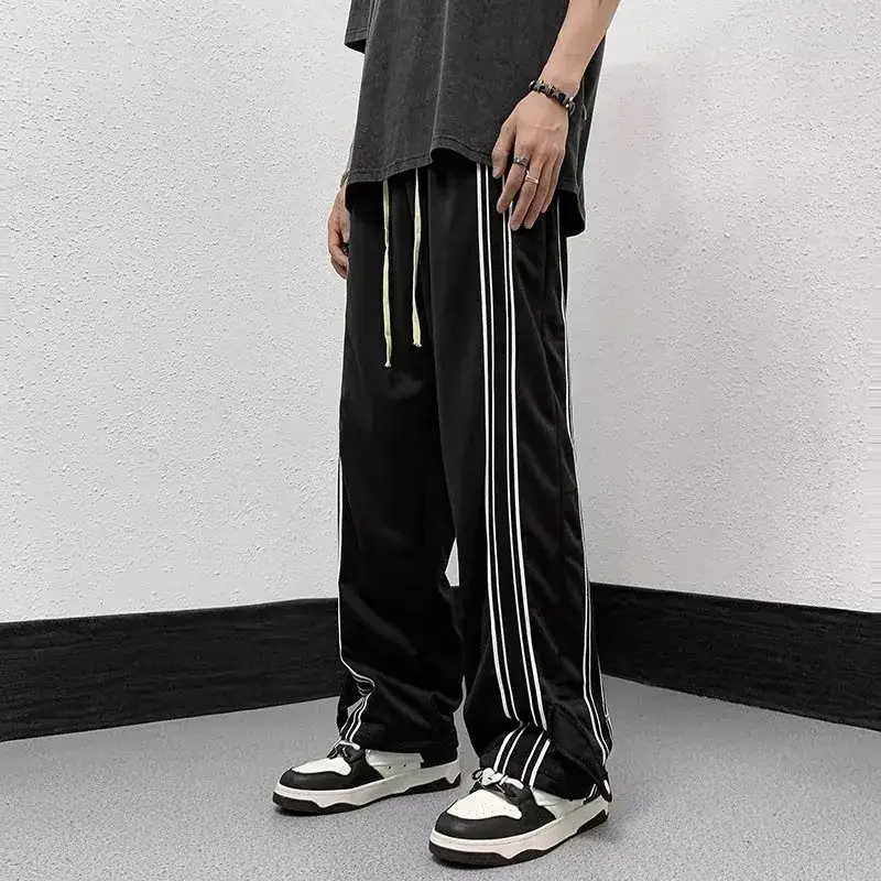 Men White Track Pants with Black Stripes