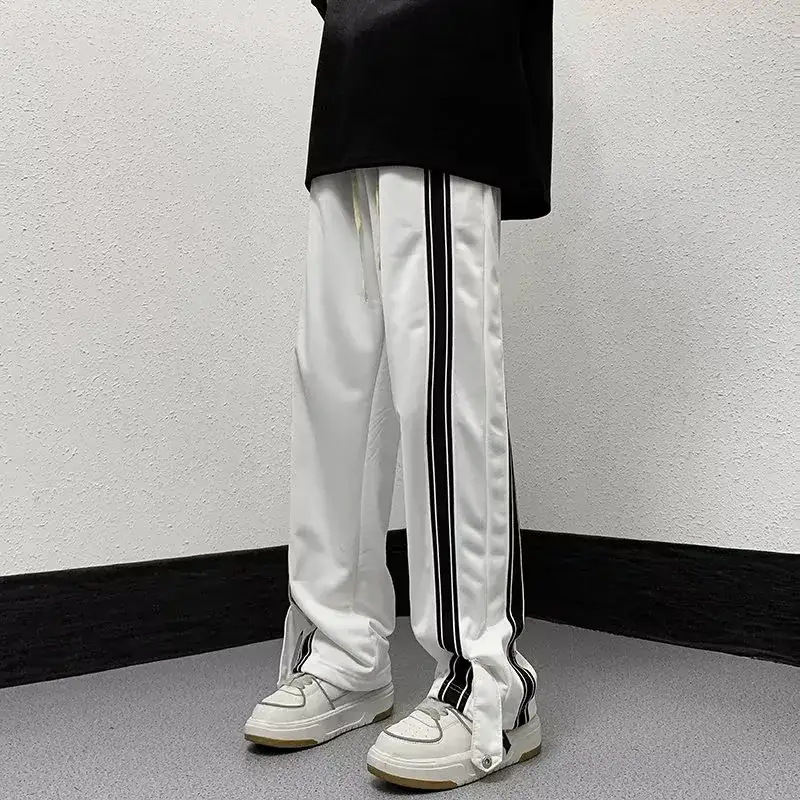 Men White Track Pants with Black Stripes