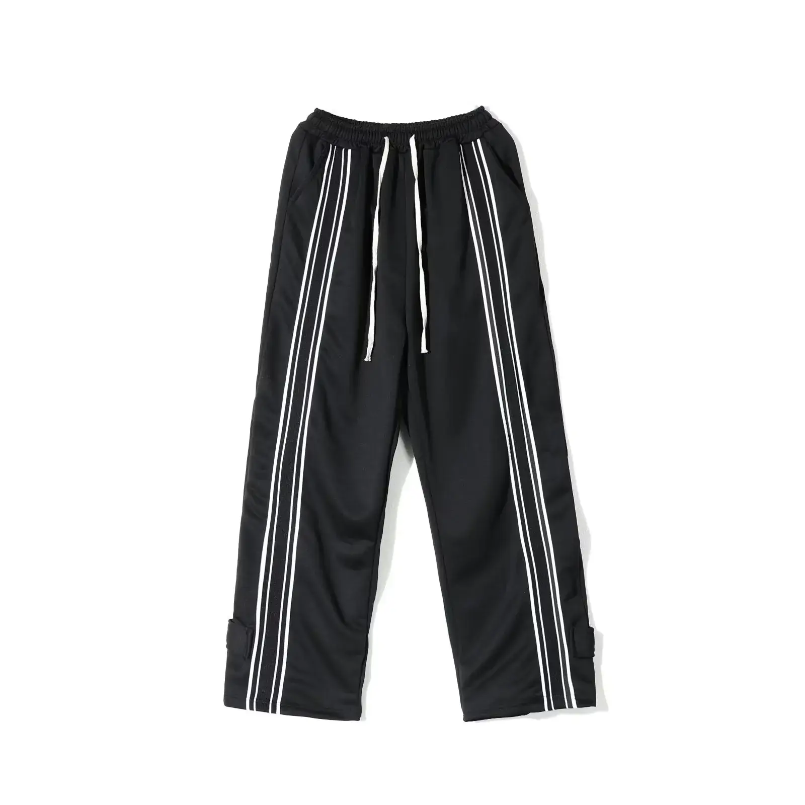 Men White Track Pants with Black Stripes