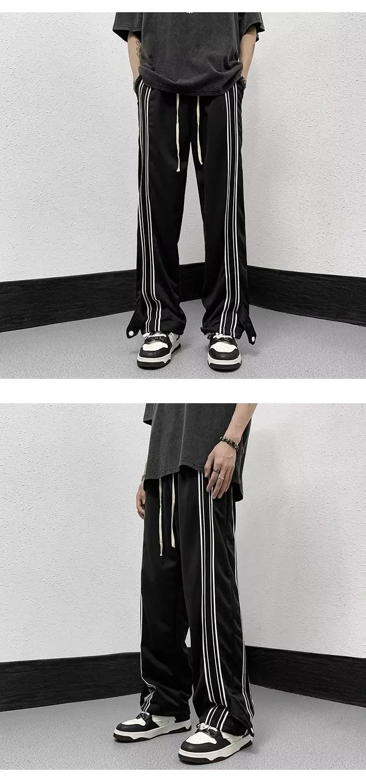 Men White Track Pants with Black Stripes — feature 2
