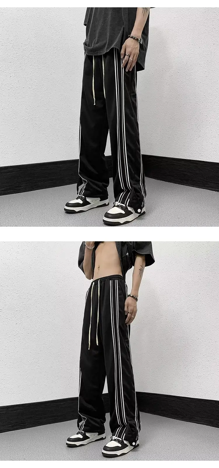 Men White Track Pants with Black Stripes — feature 3