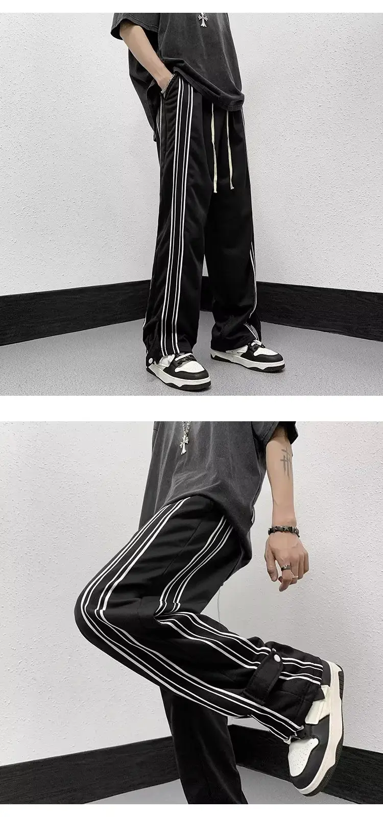 Men White Track Pants with Black Stripes — feature 4