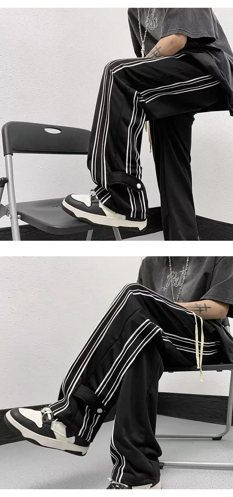 Men White Track Pants with Black Stripes — feature 5